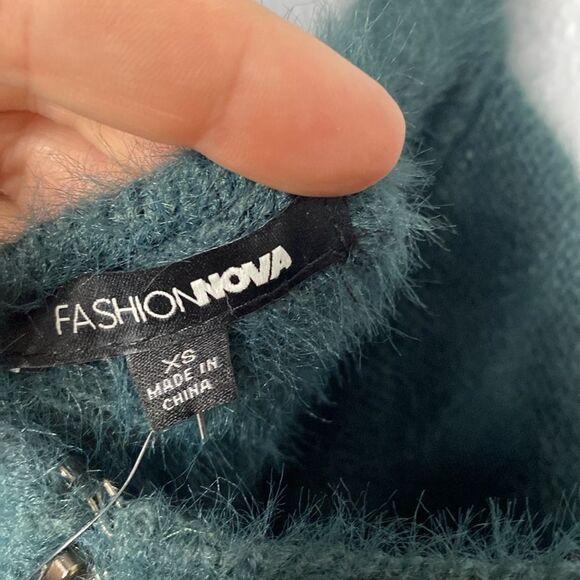 NWT New Fashion Nova Fuzzy Feels Green One Shoulder Dress Size XS - Picture 10 of 11